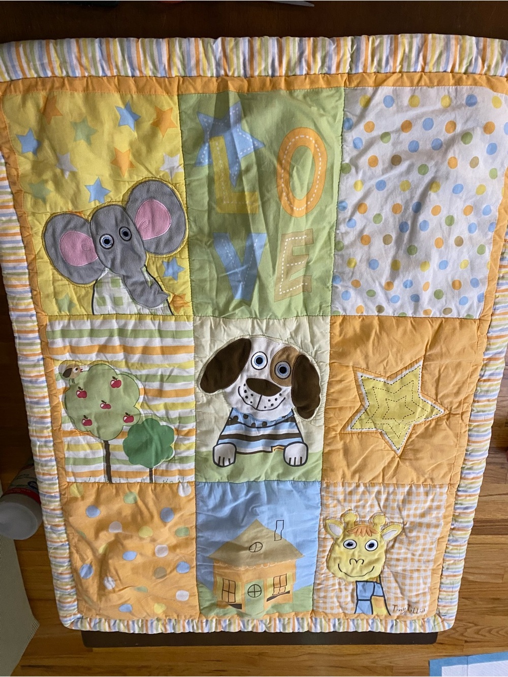 Yellow and Pastel Baby Patchwork Quilt with Animals